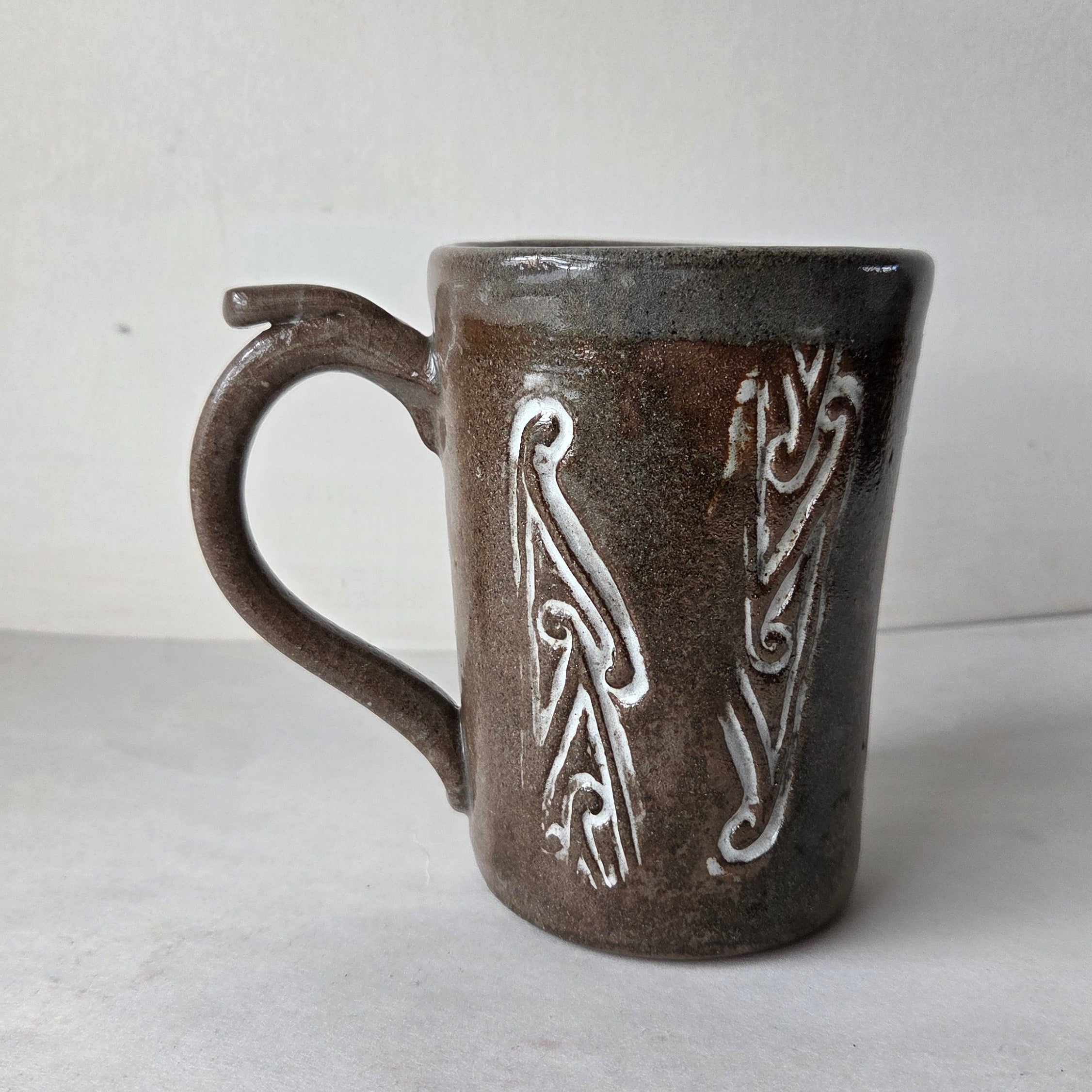 Wood-Fired Pottery Stein with Pūhoro Māori Design - 400ml Handmade Mug