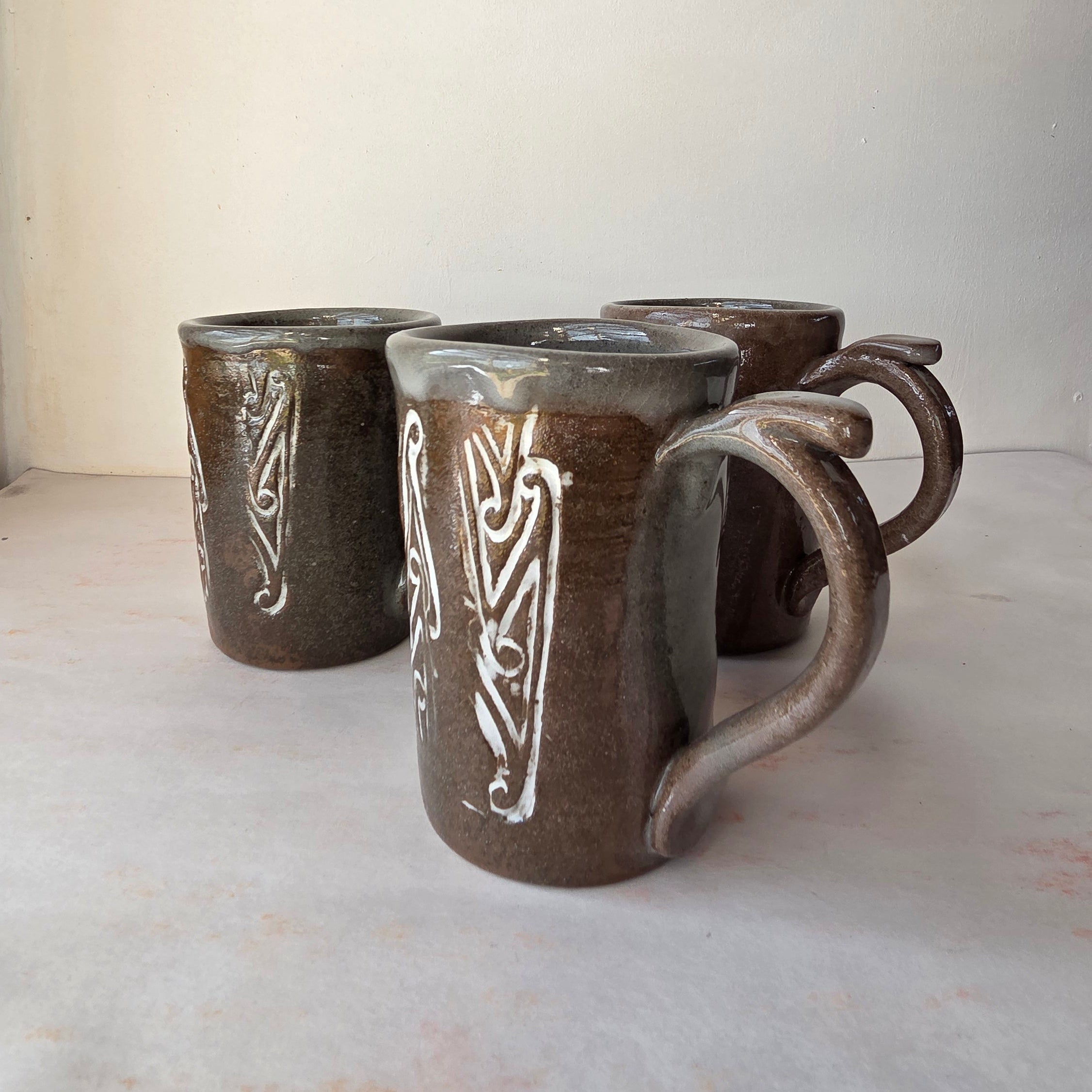 Wood-Fired Pottery Stein with Pūhoro Māori Design - 400ml Handmade Mug