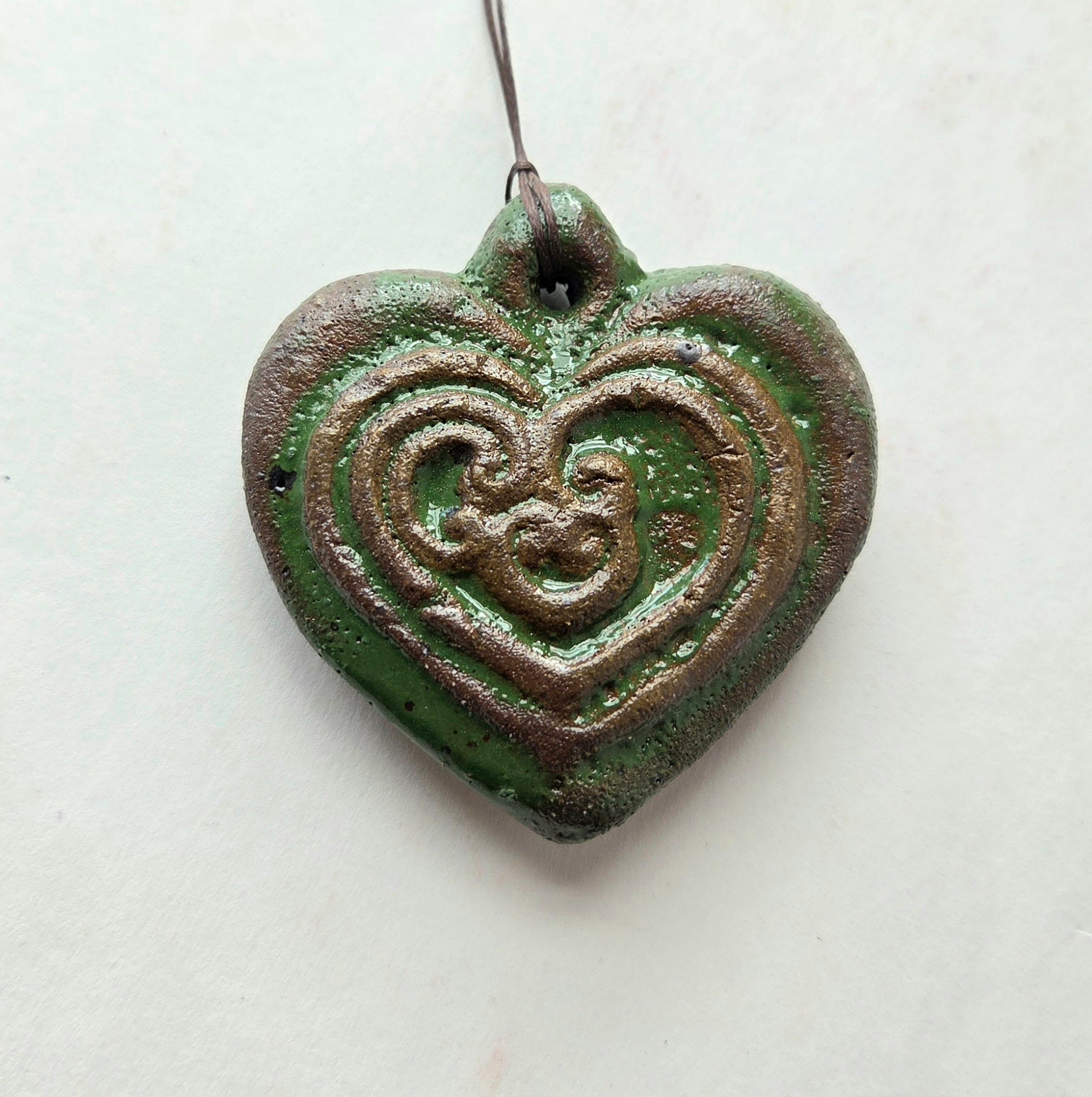 Aro-HeArts - Wood-Fired Ceramic Heart Ornament with Koru Design