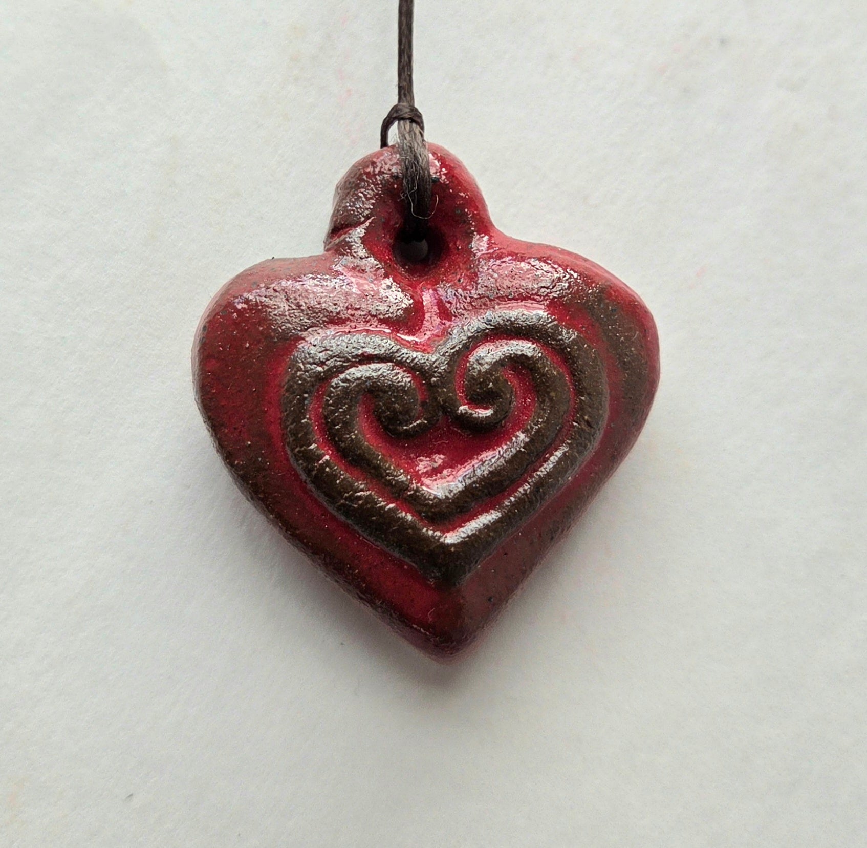Aro-HeArts - Wood-Fired Ceramic Heart Ornament with Koru Design