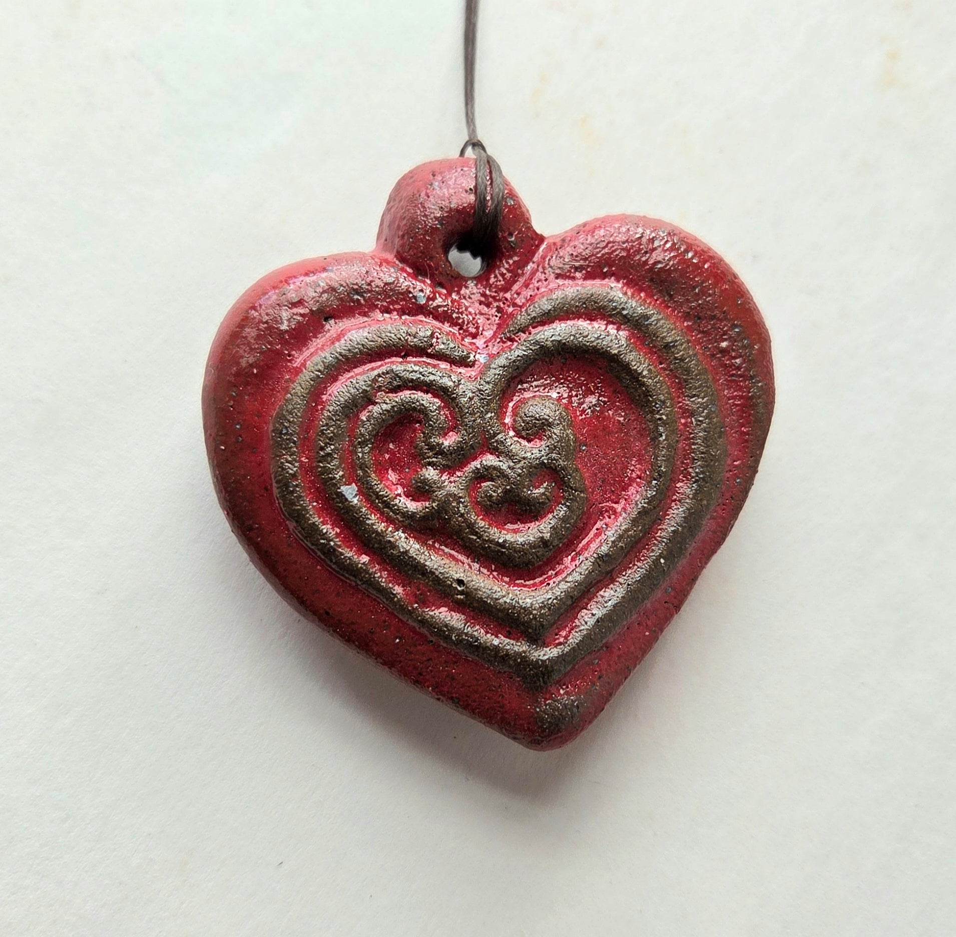 Aro-HeArts - Wood-Fired Ceramic Heart Ornament with Koru Design