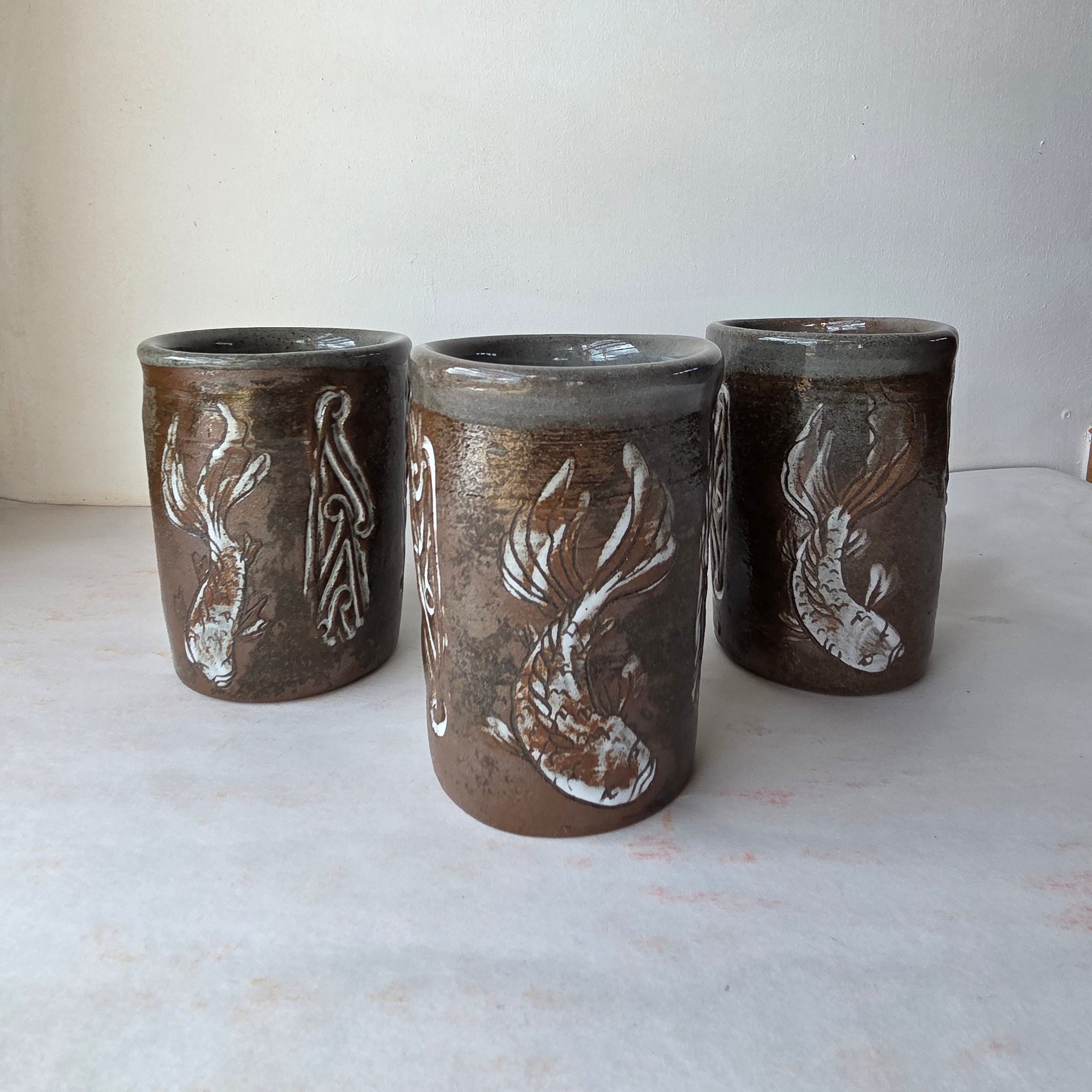 Wood-Fired Pottery Stein with Pūhoro Māori Design - 400ml Handmade Mug