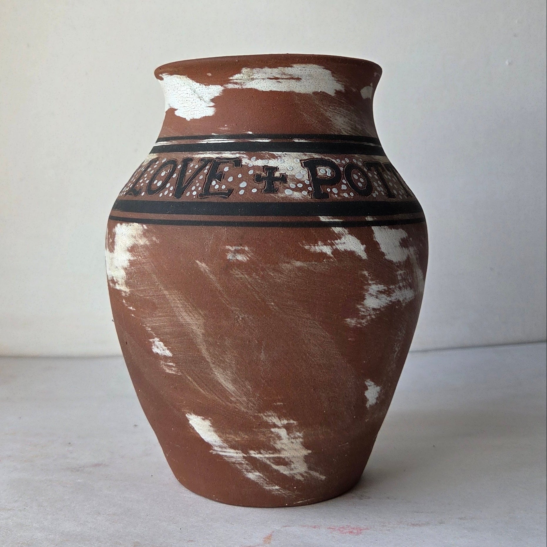 "All We Need is Love + Pottery" Handmade Ceramic Vase - Black & White Design