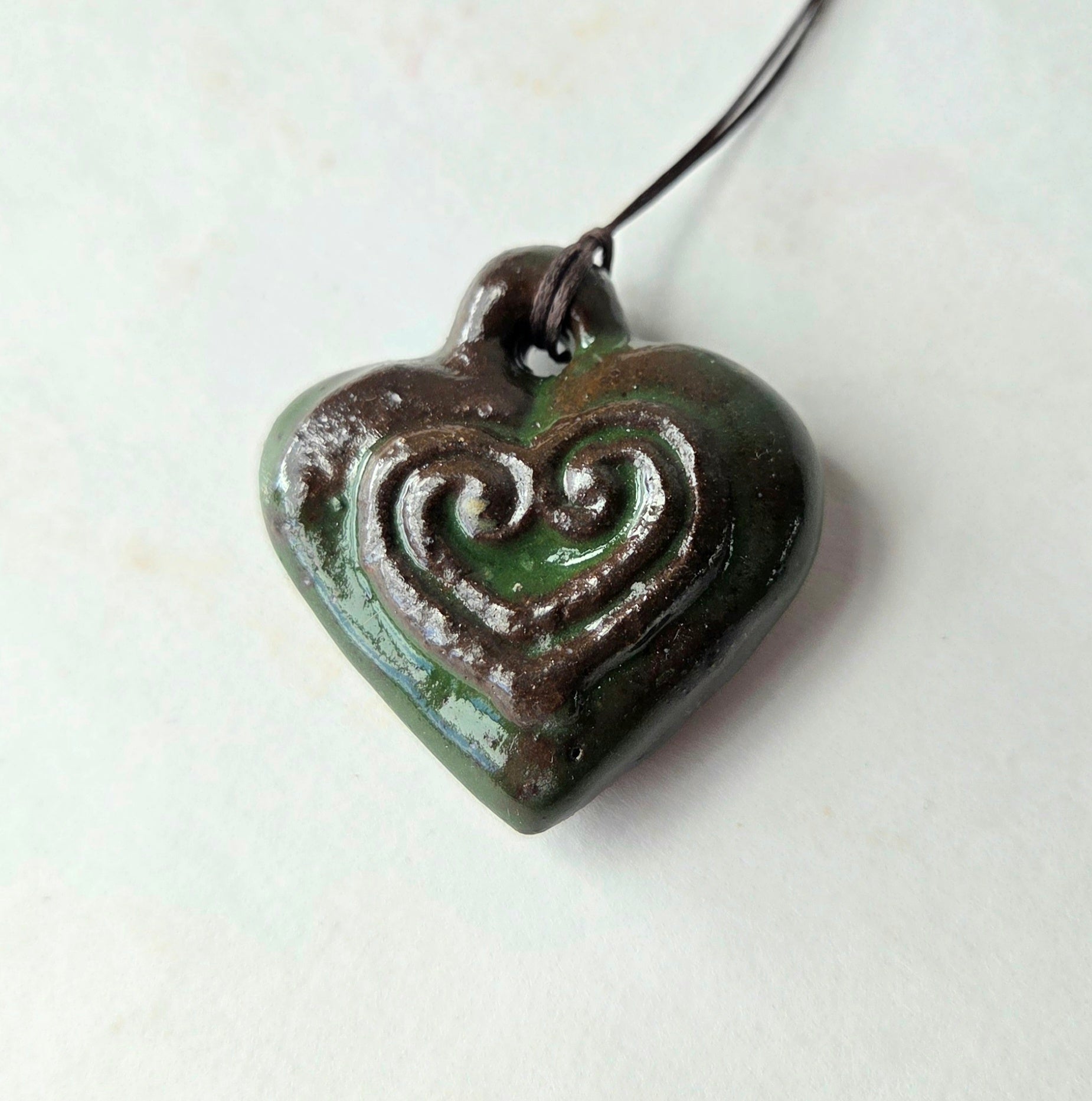 Aro-HeArts - Wood-Fired Ceramic Heart Ornament with Koru Design