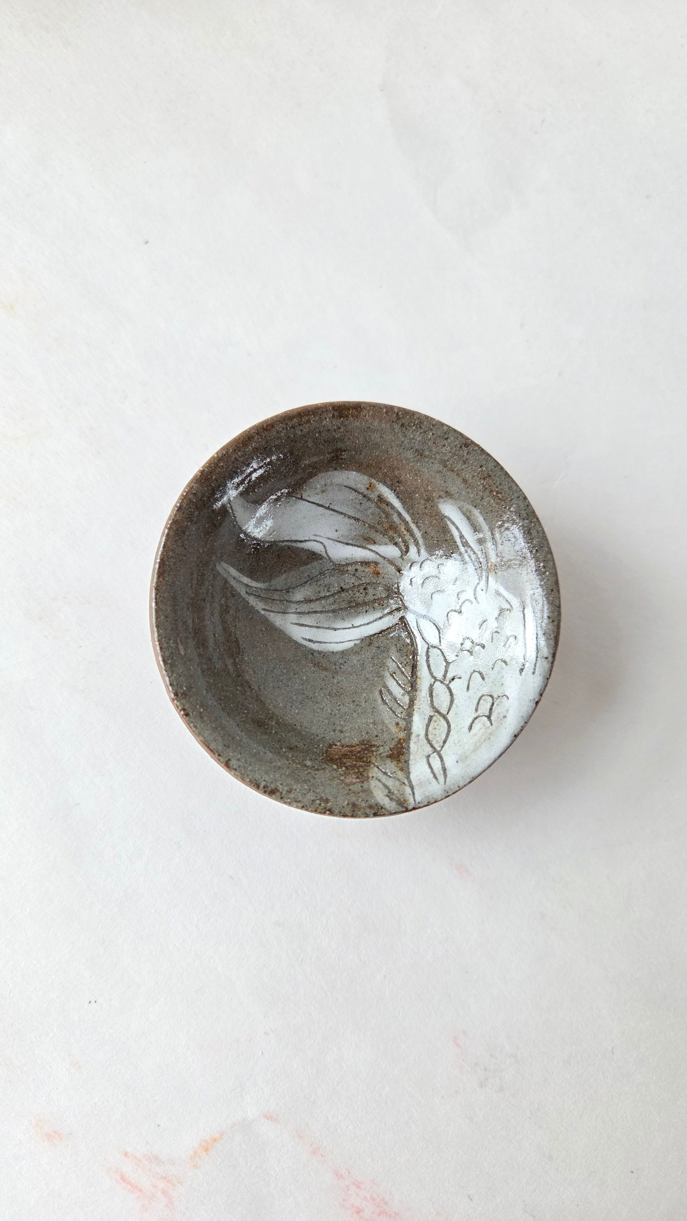 Handmade Ceramic Condiment Bowl - Shy Fish Design | Wheel-Thrown Pottery