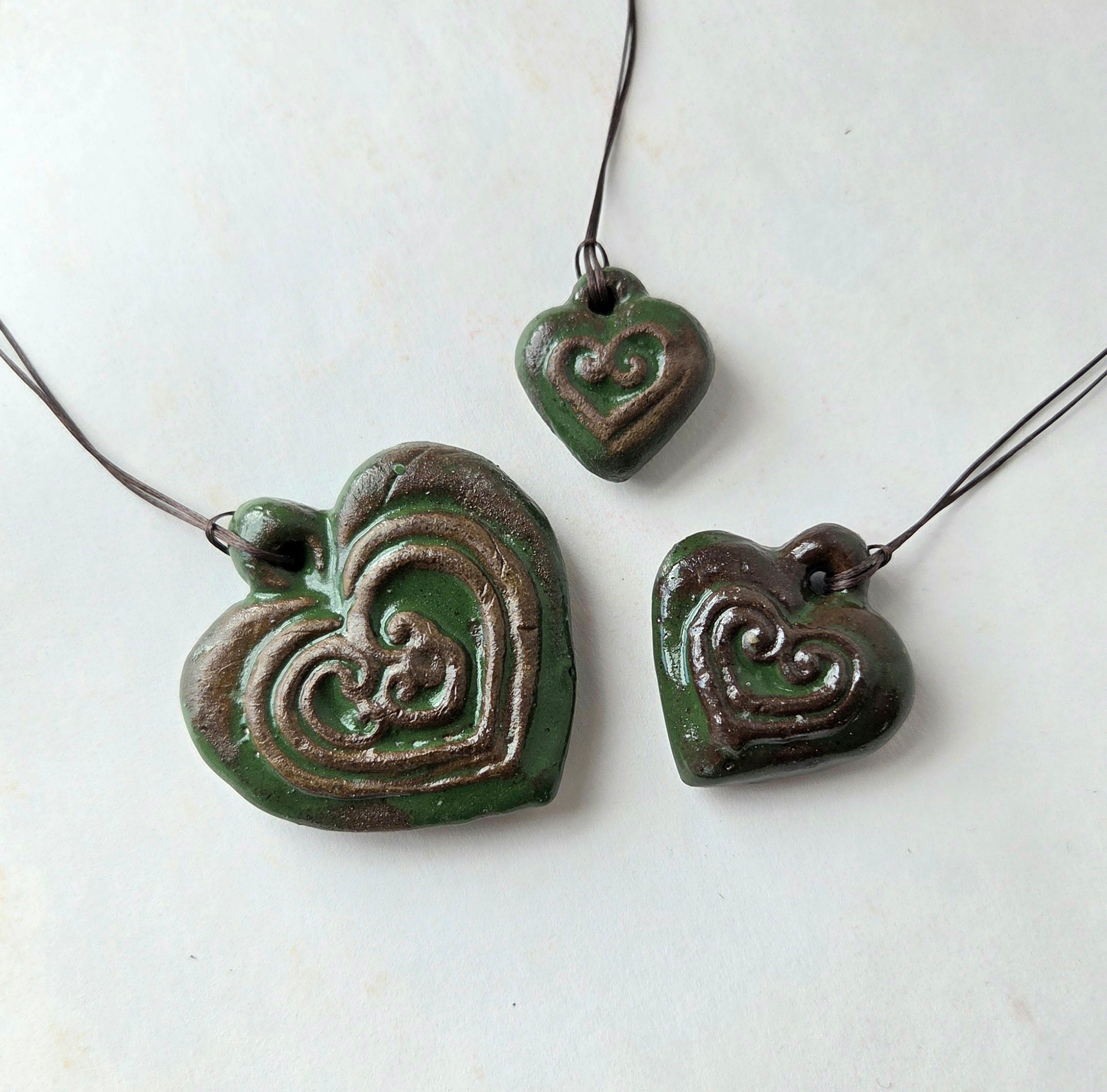 Aro-HeArts - Wood-Fired Ceramic Heart Ornament with Koru Design