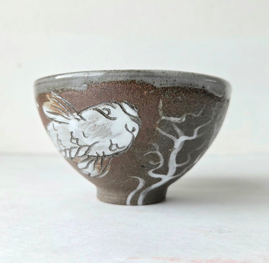 Wood-Fired Ceramic Side Bowl with Fish Design | Handmade in Roxburgh