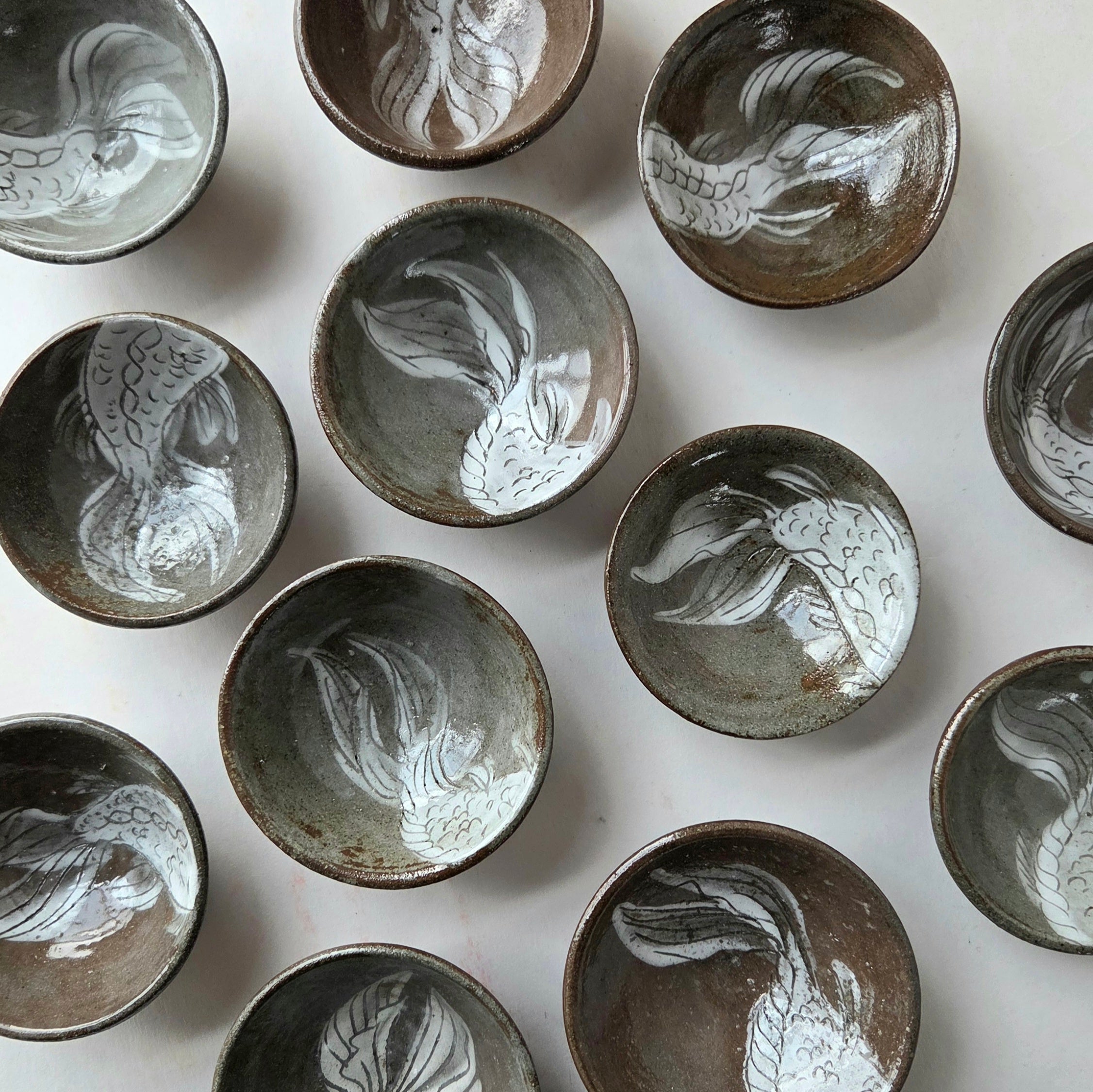 Handmade Ceramic Condiment Bowl - Shy Fish Design | Wheel-Thrown Pottery