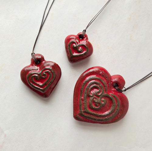Aro-HeArts - Wood-Fired Ceramic Heart Ornament with Koru Design