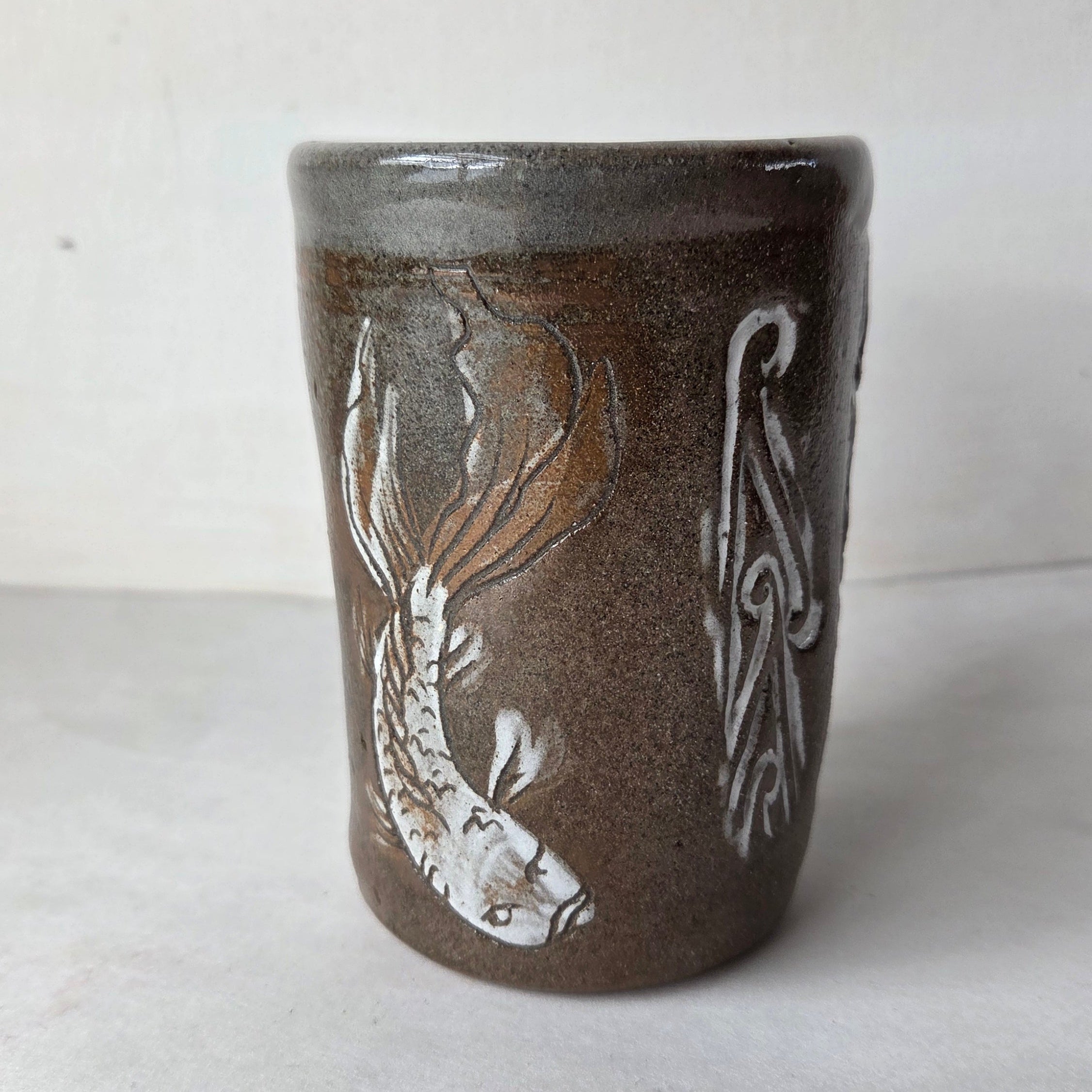 Wood-Fired Pottery Stein with Pūhoro Māori Design - 400ml Handmade Mug