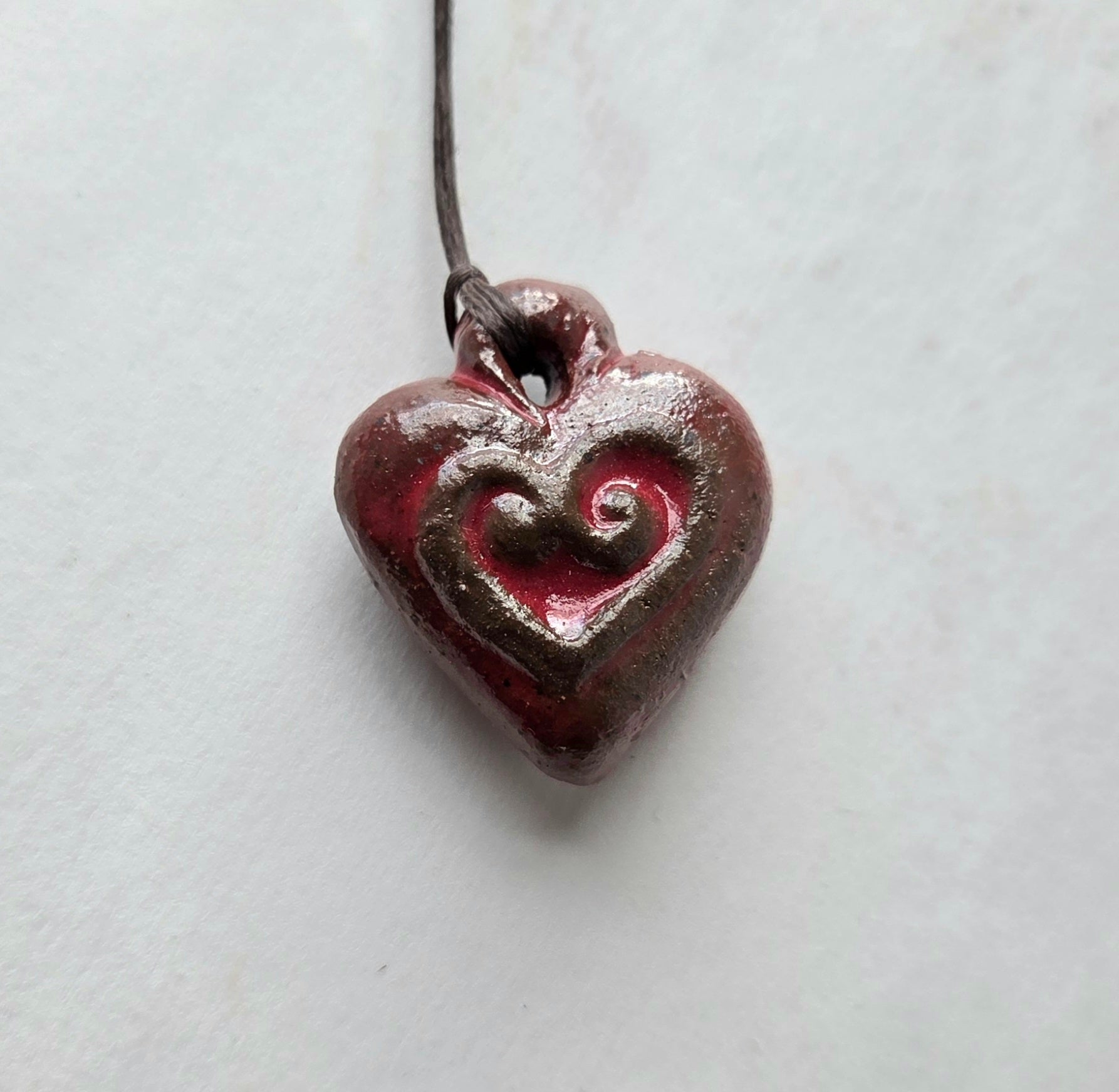 Aro-HeArts - Wood-Fired Ceramic Heart Ornament with Koru Design