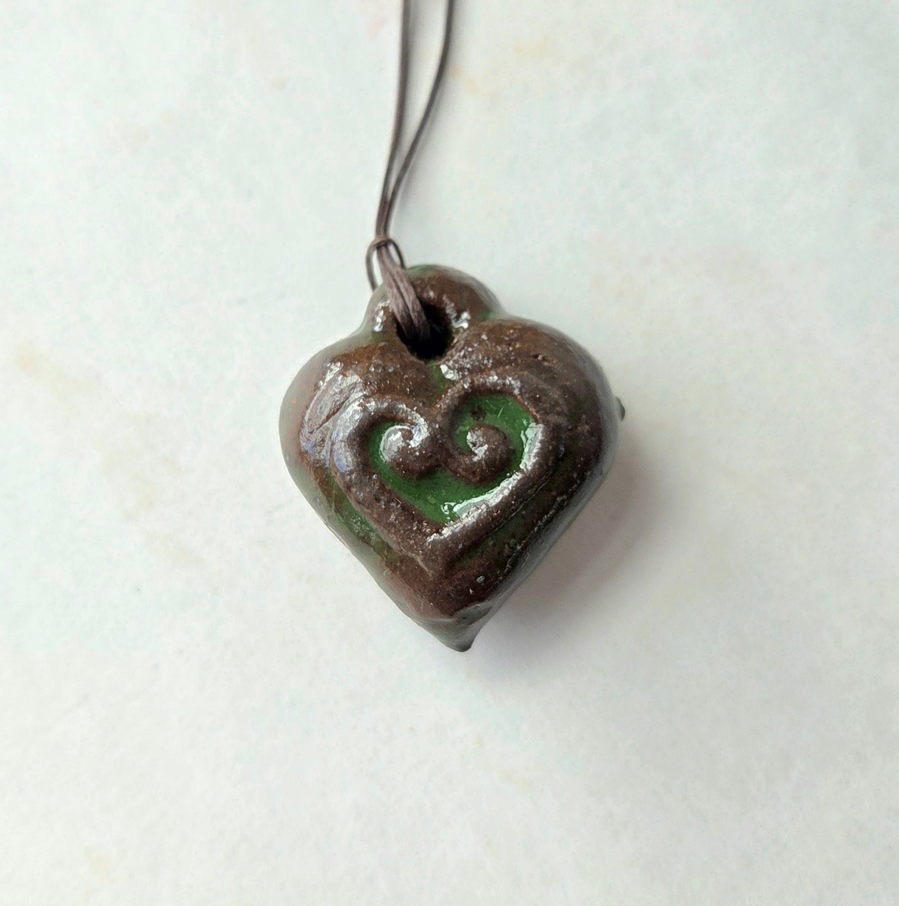 Aro-HeArts - Wood-Fired Ceramic Heart Ornament with Koru Design